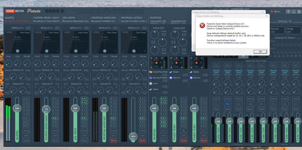voicemeeter error 1