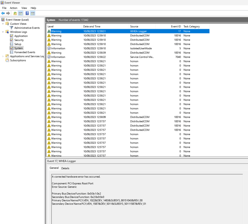 pci card issues 54