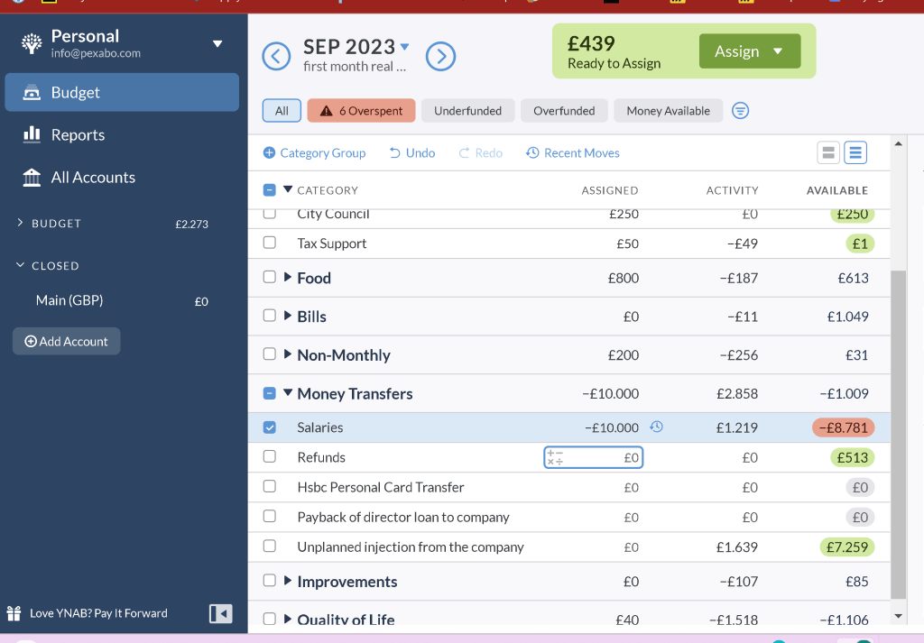 ynab settings for 1