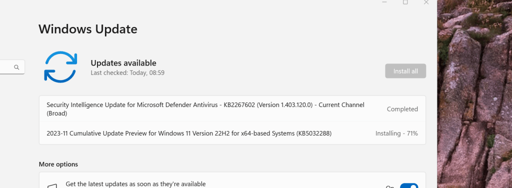 windows update coming 8