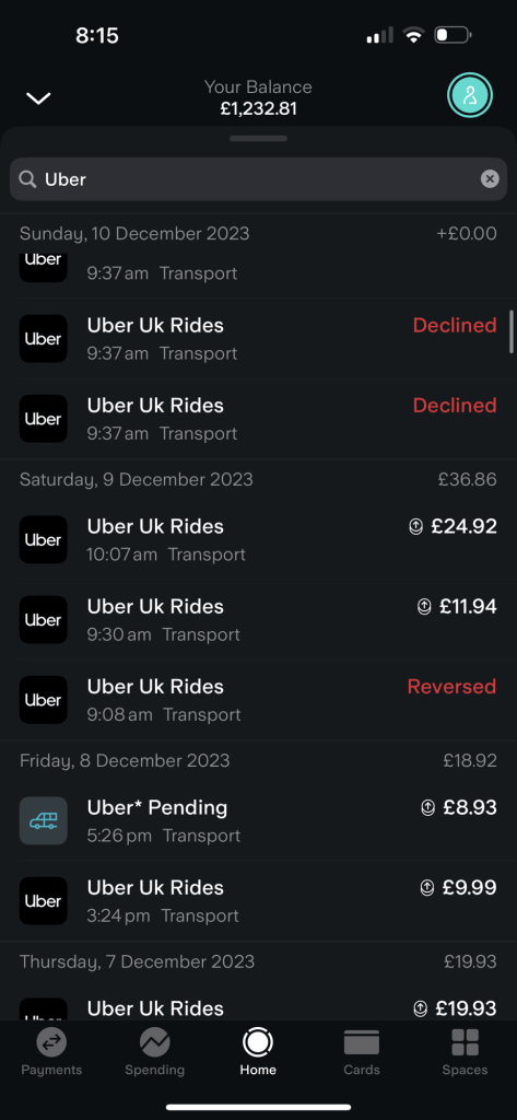 last month uber 9