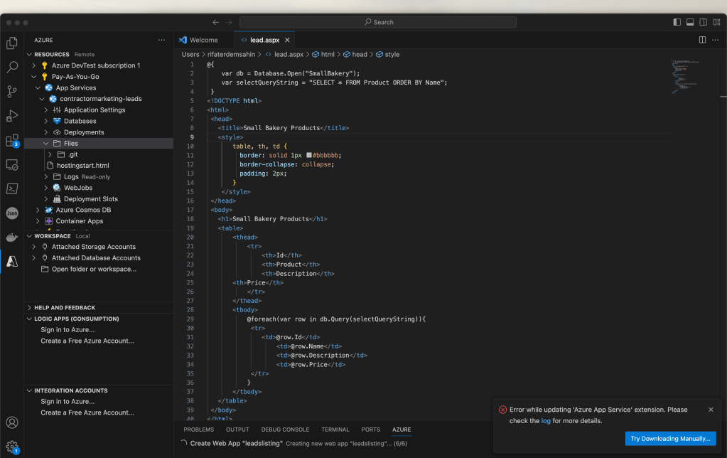 aspnet app on 2