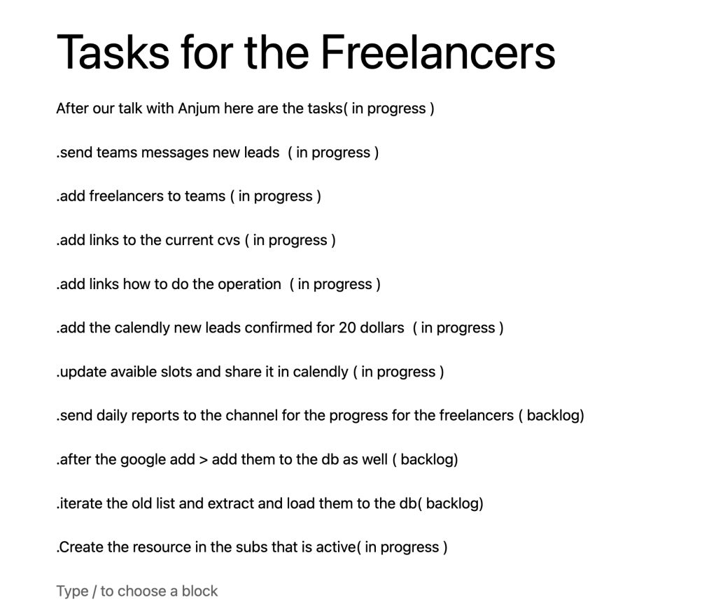 tasks for the 21