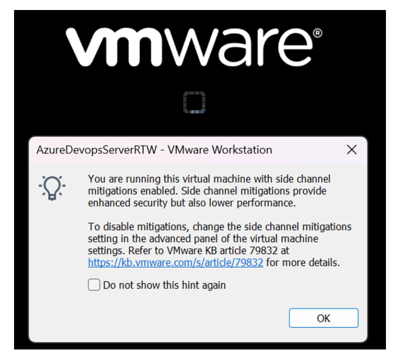 vmware start warnings 1