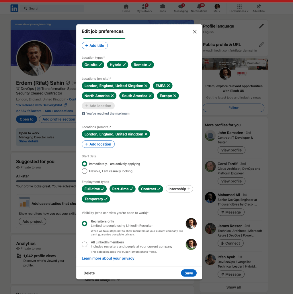 linkedin open to 2