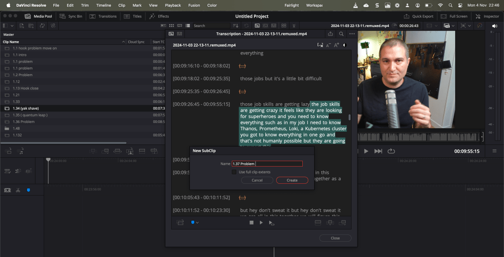 edit by transcript 58