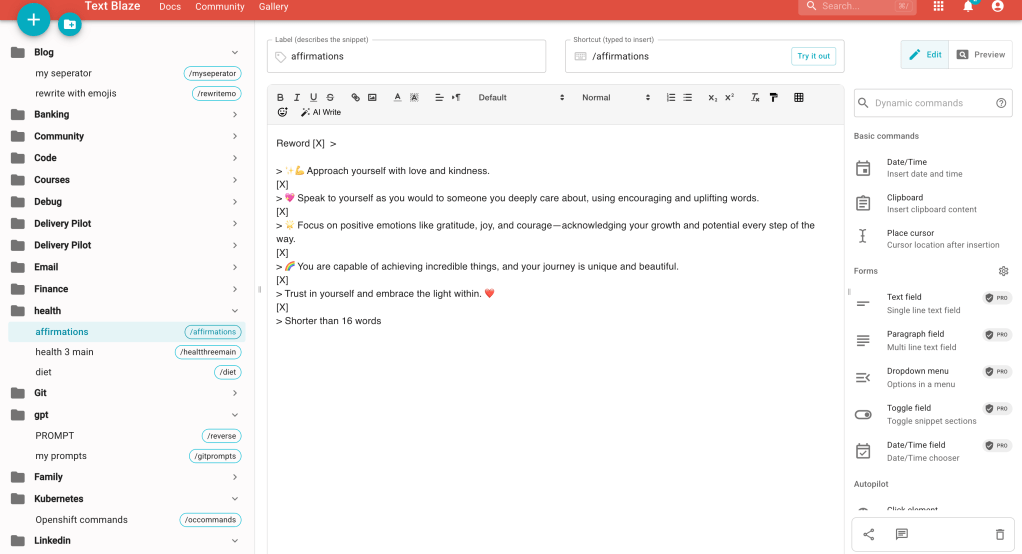 nlp using textblaze 2
