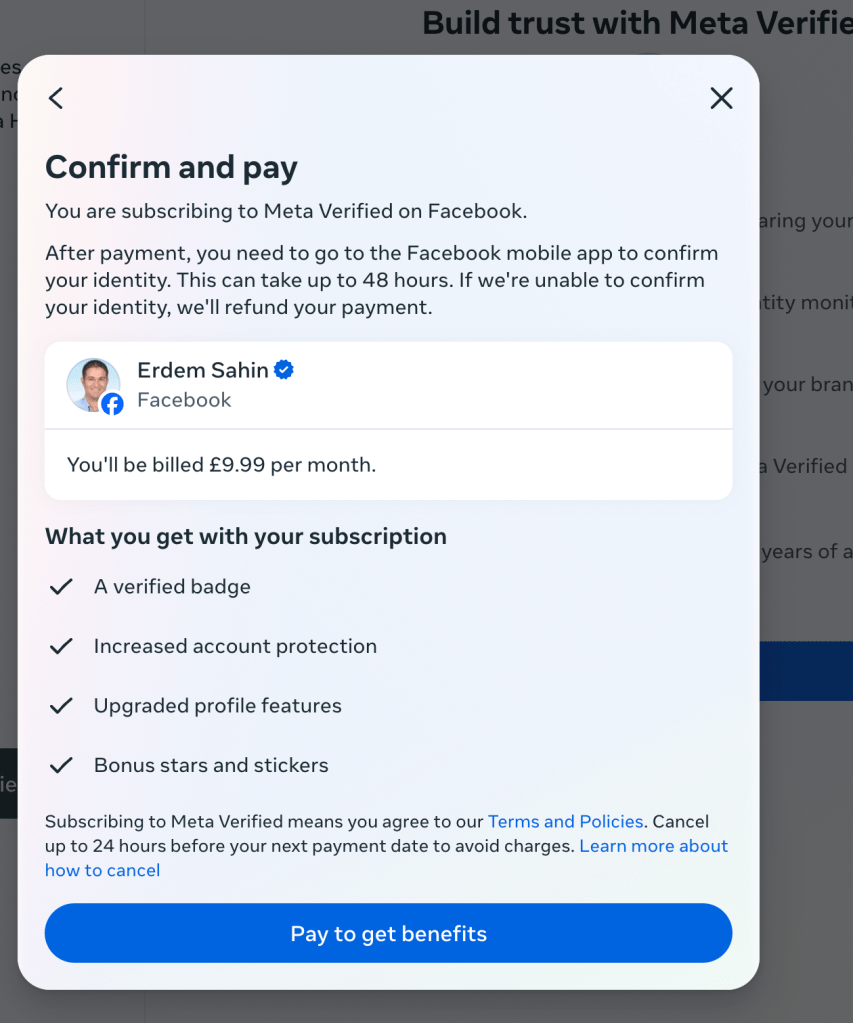meta verified for 1