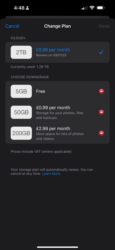 apple costs storage 4