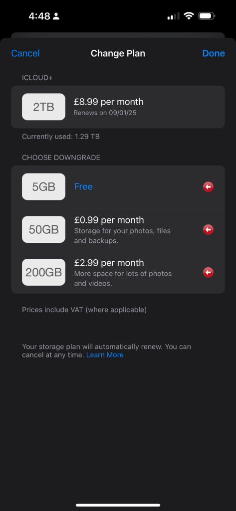 apple costs storage 7