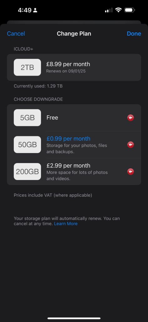 apple costs storage 8